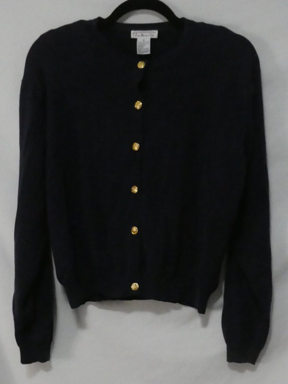 TALBOTS Navy Blue Crewneck Cardigan with Gold Buttons - Women’s Size Medium
